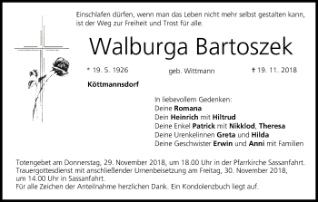 Anzeige von Walburga Bartoszek von MGO