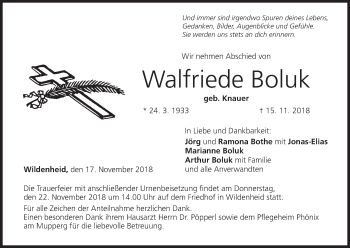 Anzeige von Walfriede Boluk von MGO