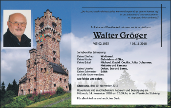 Anzeige von Walter Gröger von MGO
