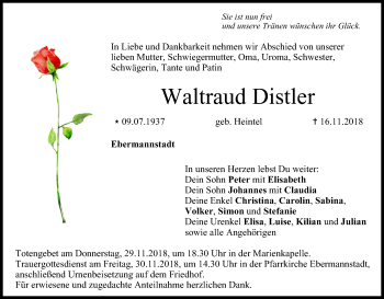 Anzeige von Waltraud Distler von MGO