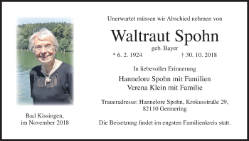 Anzeige von Waltraut Spohn von MGO