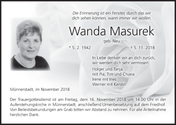 Anzeige von Wanda Masurek von MGO