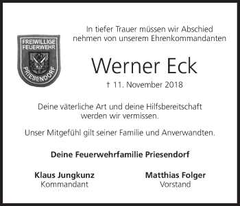 Anzeige von Werner Eck von MGO