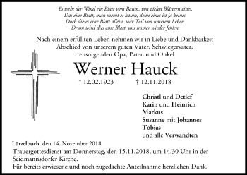 Anzeige von Werner Hauck von MGO
