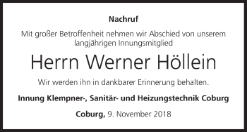 Anzeige von Werner Höllein von MGO