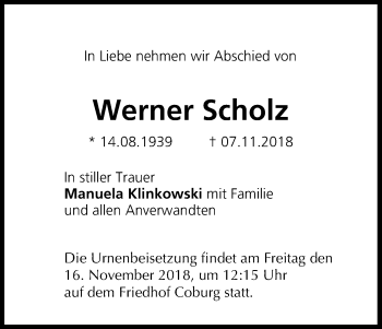 Anzeige von Werner Scholz von MGO