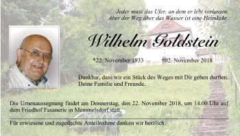 Anzeige von Wilhelm Goldstein von MGO