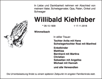 Anzeige von Willibald Kiehfaber von MGO