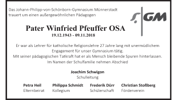 Anzeige von Winfried Pfeuffer von MGO