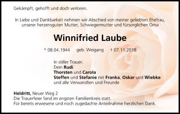 Anzeige von Winnifried Laube von MGO