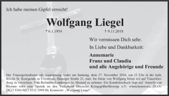 Anzeige von Wolfgang Liegel von MGO