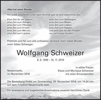 Anzeige von Wolfgang Schweizer von MGO