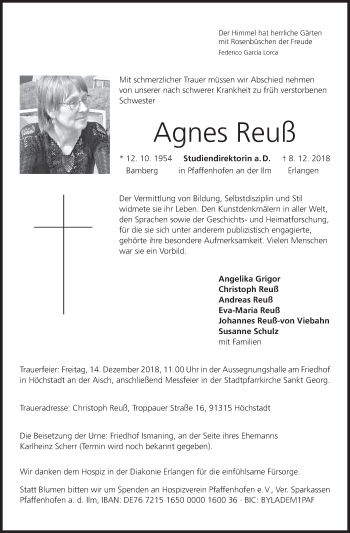 Anzeige von Agnes Reuß von MGO