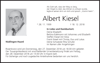Anzeige von Albert Kiesel von MGO