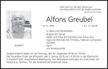 Anzeige von Alfons Greubel von MGO