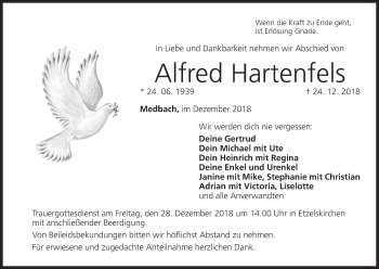 Anzeige von Alfred Hartenfels von MGO