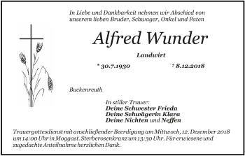 Anzeige von Alfred Wunder von MGO