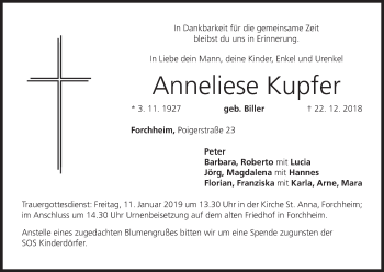 Anzeige von Anneliese Kupfer von MGO