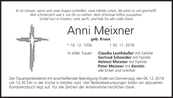 Anzeige von Anni Meixner von MGO