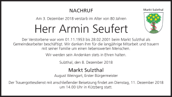 Anzeige von Armin Seufert von MGO
