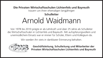 Anzeige von Arnold Waidmann von MGO