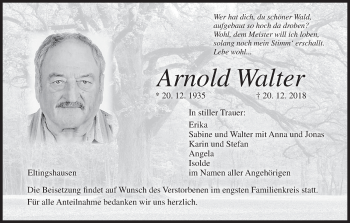 Anzeige von Arnold Walter von MGO
