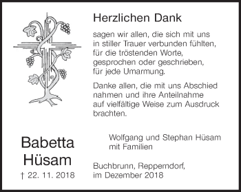 Anzeige von Babetta Hüsam von MGO