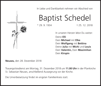 Anzeige von Baptist Schedel von MGO