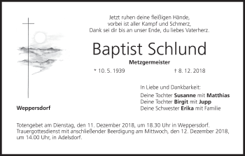 Anzeige von Baptist Schlund von MGO