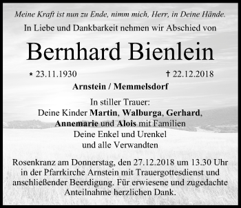 Anzeige von Bernhard Bienlein von MGO