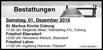 Anzeige von Bestattungen vom 01.12.2018 von MGO