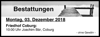 Anzeige von Bestattungen vom 03.12.2018 von MGO