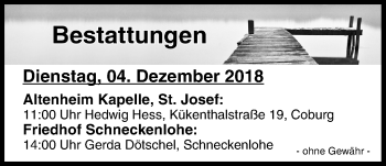 Anzeige von Bestattungen vom 04.12.2018 von MGO