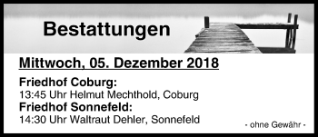 Anzeige von Bestattungen vom 05.12.2018 von MGO