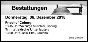 Anzeige von Bestattungen vom 06.12.2018 von MGO