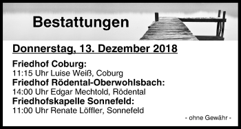 Anzeige von Bestattungen vom 13.12.2018 von MGO