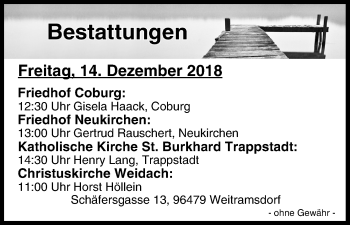 Anzeige von Bestattungen vom 14.12.2018 von MGO