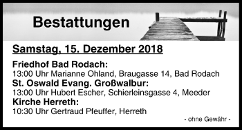 Anzeige von Bestattungen vom 15.12.2018 von MGO