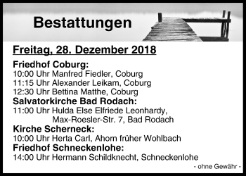 Anzeige von Bestattungen vom 28.12.2018 von MGO