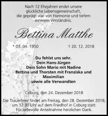 Anzeige von Bettina Matthe von MGO