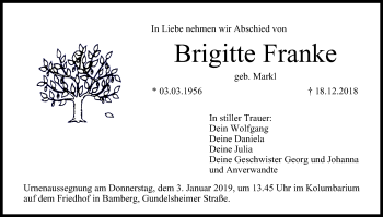 Anzeige von Brigitte Franke von MGO