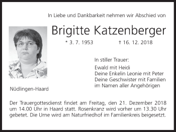 Anzeige von Brigitte Katzenberger von MGO