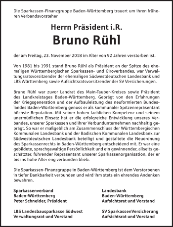 Anzeige von Bruno Rühl von MGO