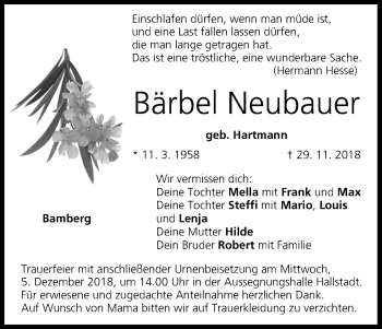 Anzeige von Bärbel Neubauer von MGO