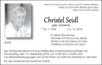 Anzeige von Christel Seidl von MGO
