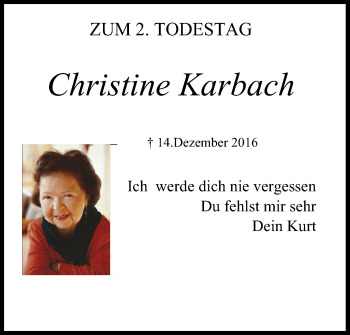 Anzeige von Christine Karbach von MGO