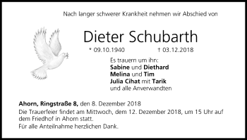 Anzeige von Dieter Schubarth von MGO
