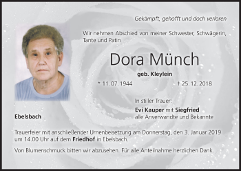Anzeige von Dora Münch von MGO