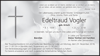 Anzeige von Edeltraud Vogler von MGO