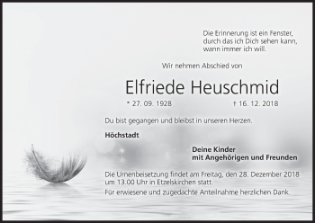 Anzeige von Elfriede Heuschmid von MGO